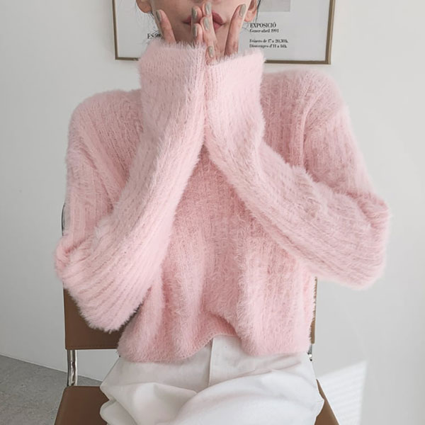 ANNAS 正韓 海馬毛 毛衣 長袖 上衣 毛毛 柔軟 性感 溫柔 粉色 韓國