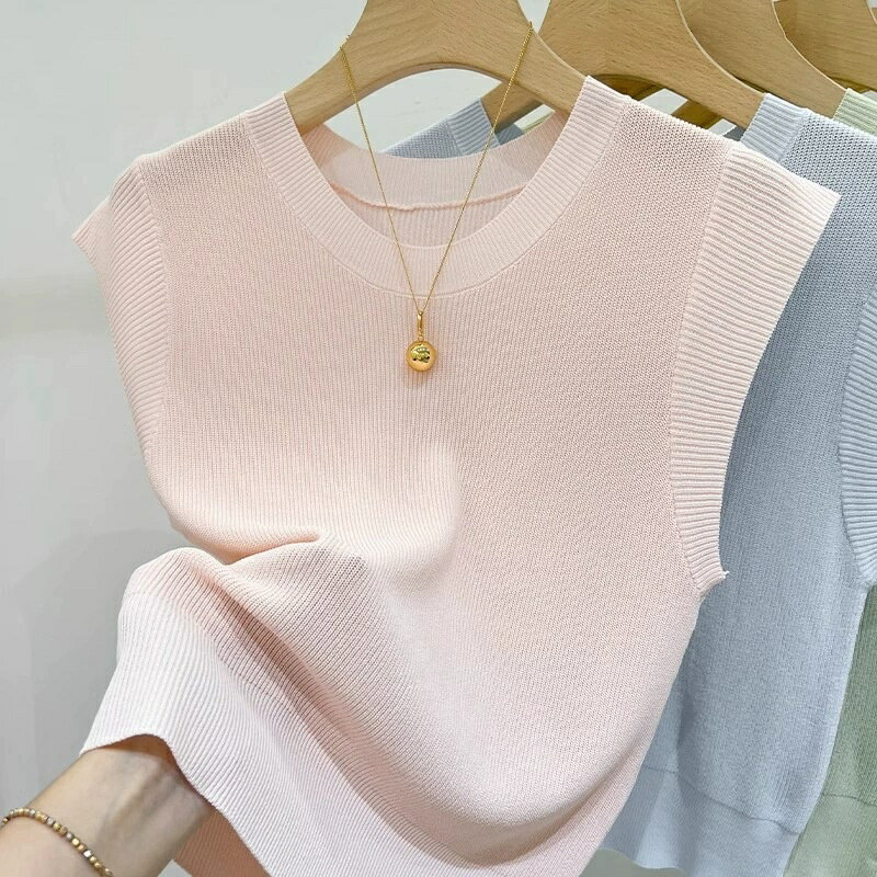 現貨+預購 針織背心無袖T恤-冰絲百搭修身純色女上衣4色74kx20【獨家進口】【米蘭精品】