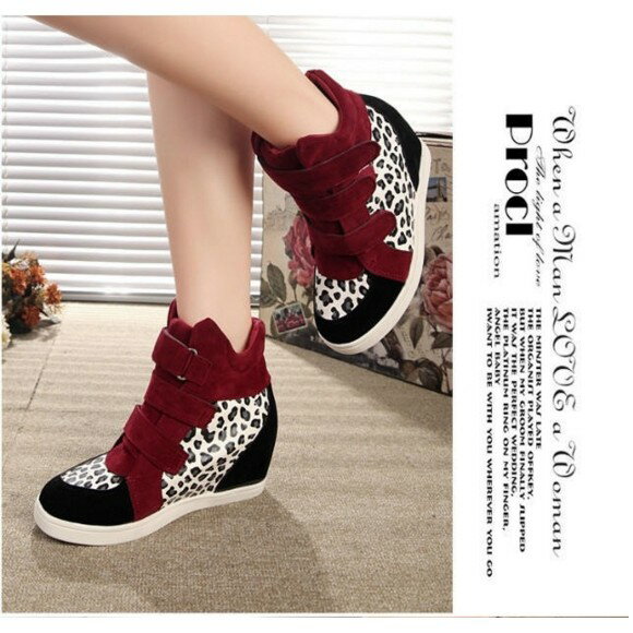 熱銷款女鞋 高幫魔術氈 平底內增高 豹紋厚底鞋 休閒鞋 厚底增高鞋 厚底休閒運動鞋 櫻桃嚴選 1
