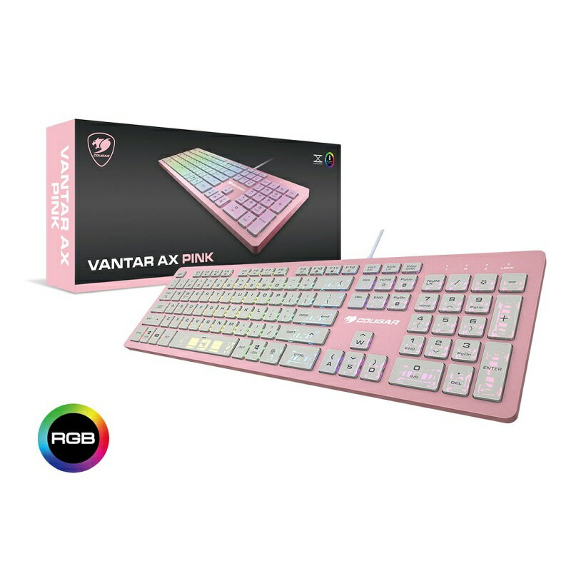 【最高現折268】COUGAR 美洲獅 VANTAR AX Pink 全鋁CNC剪刀腳RGB鍵盤 薄膜式電競鍵盤