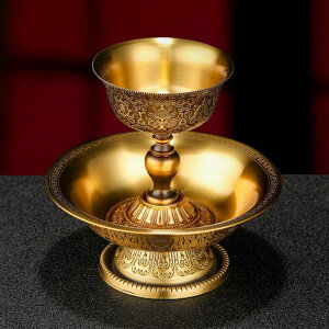 西藏護法杯純銅藏式居家供佛用品八吉祥雕花供護法杯大號供具12cm