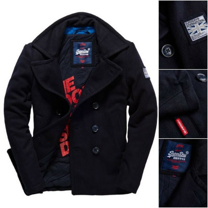 新春特價 極度乾燥 Superdry Rookie 黑色 翻領 雙排扣 海軍 軍裝 厚實 羊毛 外套 大衣