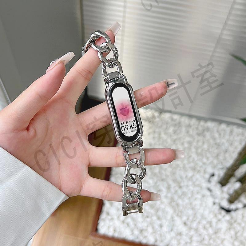 XIAOMI MI 時尚手鍊鏈帶適用於小米 Mi Band 5 6 7 8 智能手錶錶帶 Wirtsband Miban【亞德機械五金家居】 5