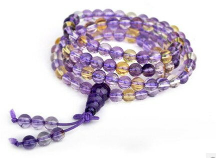 純天然紫黃晶手鏈 108顆佛珠紫水晶黃水晶手鏈