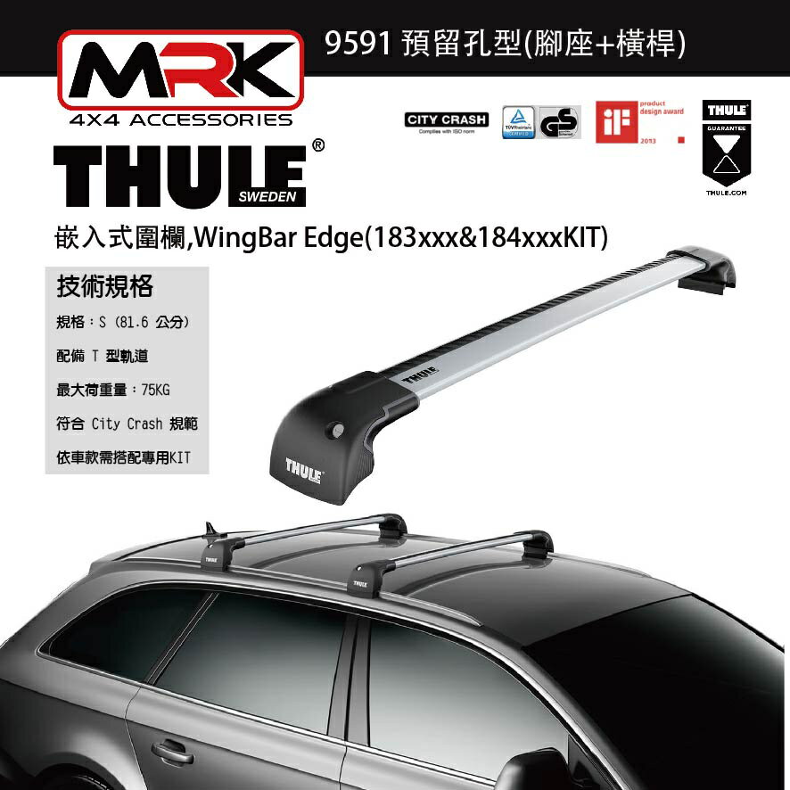 【MRK】Thule 9591 銀色 嵌入式圍欄,預留孔型(腳座+橫桿) 不含KIT WingBar Edge(183xxx&184