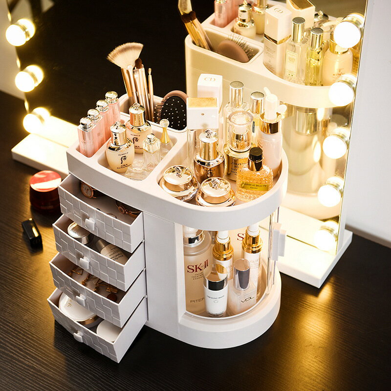 梳妝盒 透明桌面大容量抽屜一體式護膚品口紅 化妝收納盒