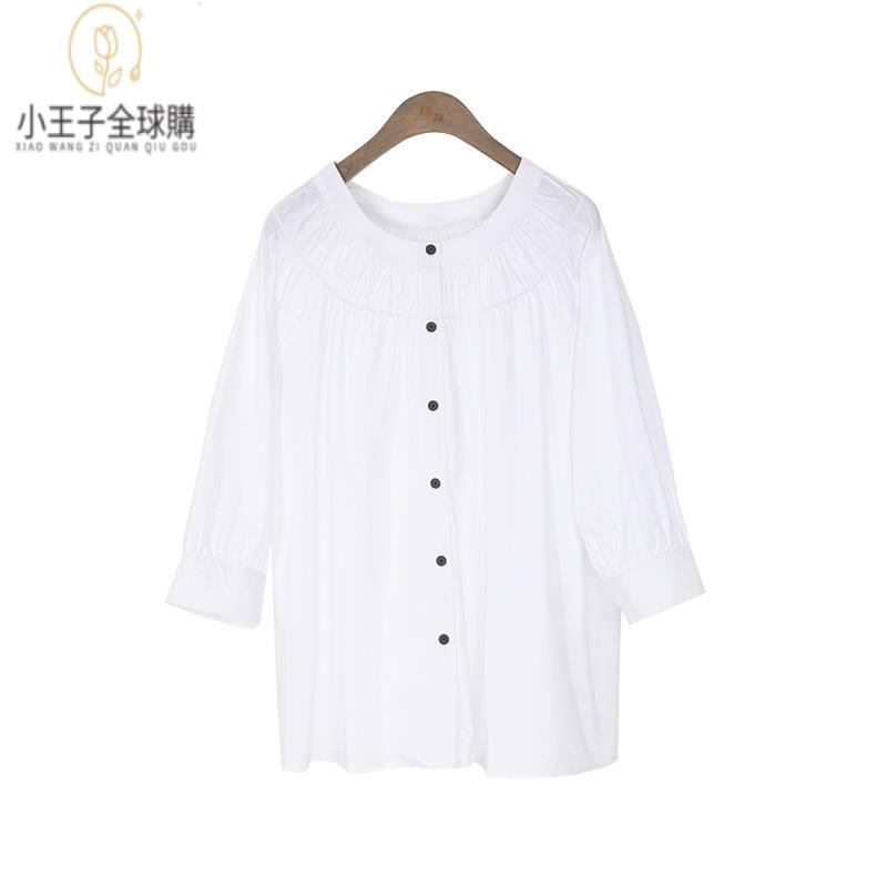 【公司現貨速發】免運 開發票 小王子女裝夏款純棉襯衫女設計款氣質款圓領褶皺棉高品質通勤百搭上衣女裝上衣 流行女裝 棉麻 早秋 日韓女裝