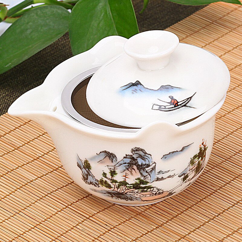 藍山水帶過濾網陶瓷手抓壺普洱陶瓷配件泡茶器壺功夫茶具茶壺