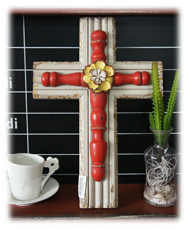 實木古舊十字架裝飾 經典墻飾 鄉村風格 1入