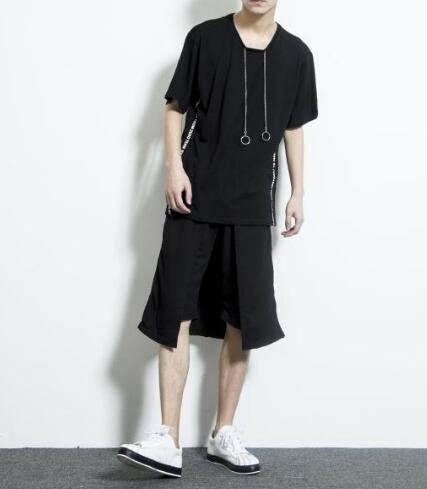 FINDSENSE MD 韓國 潮 男 時尚 金屬鐵鏈裝飾 側字母織帶 短袖T恤 特色T恤