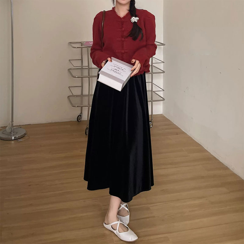 ANNAS 過年戰袍 中國風紅色上衣 紅色旗袍上衣 紅色毛衣 新年 大紅色 喜氣 過年穿搭 龍年毛衣外套 盤扣流蘇 6