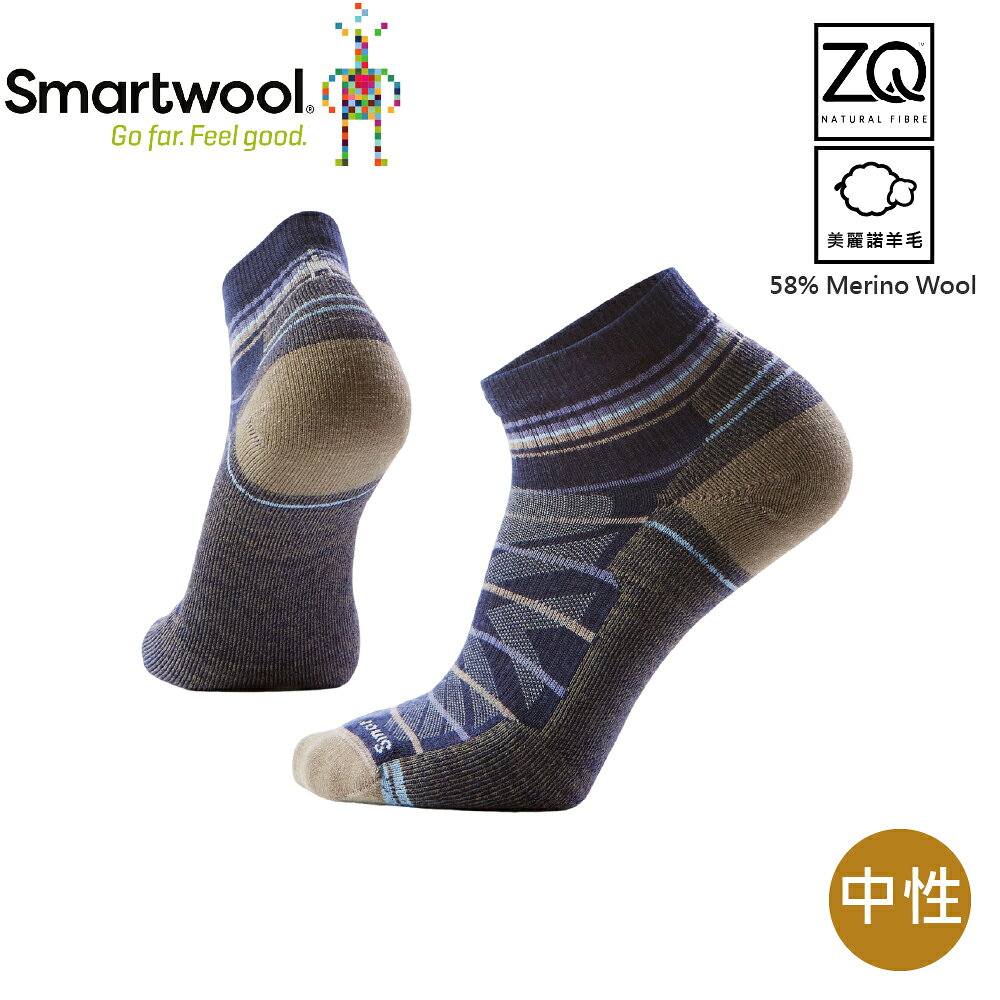 【SmartWool 美國 機能戶外全輕量減震印花低筒襪《暮藍》】SW001612/美麗諾羊毛襪/健行慢跑襪/吸濕排汗/防臭