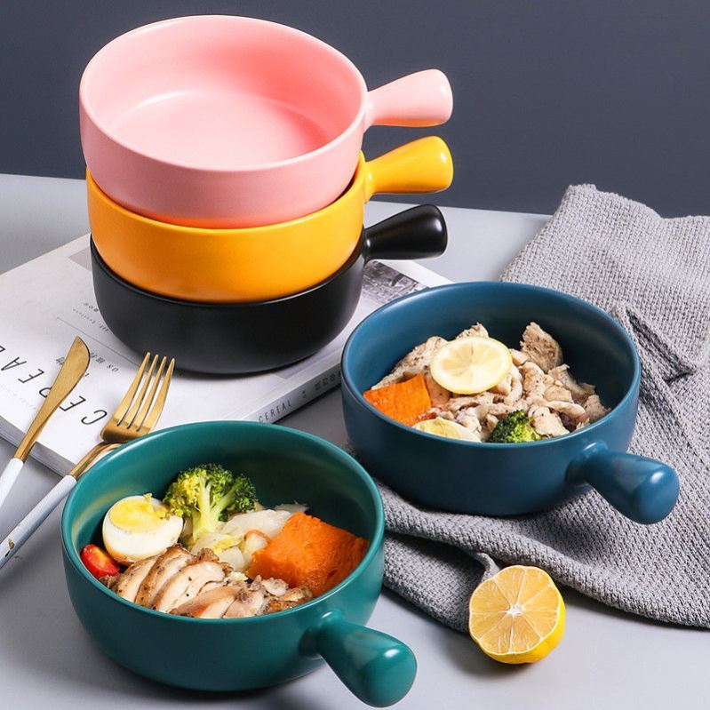 手柄盤子帶陶瓷網紅ins風北歐家用可愛創意箱烘焙泡面碗水果沙拉