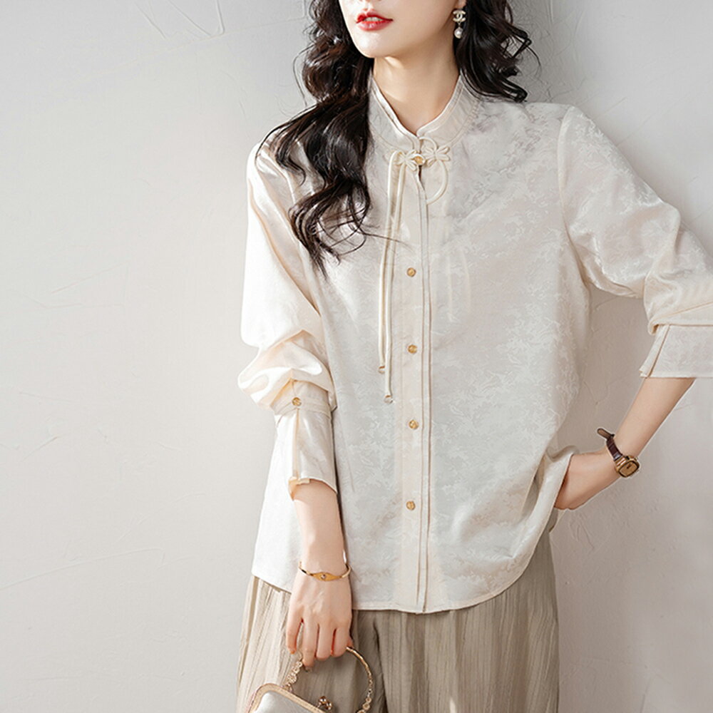 ＊ORead＊民族風緹花盤扣開襟長袖上衣(杏色S~4XL)