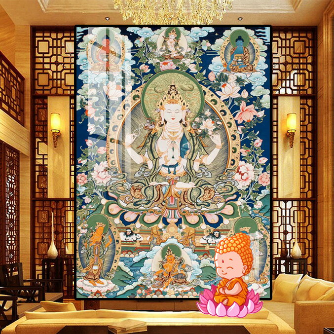 十字繡四臂觀音新款客廳唐卡藏族佛教手工刺繡diy鉆石畫貼鉆