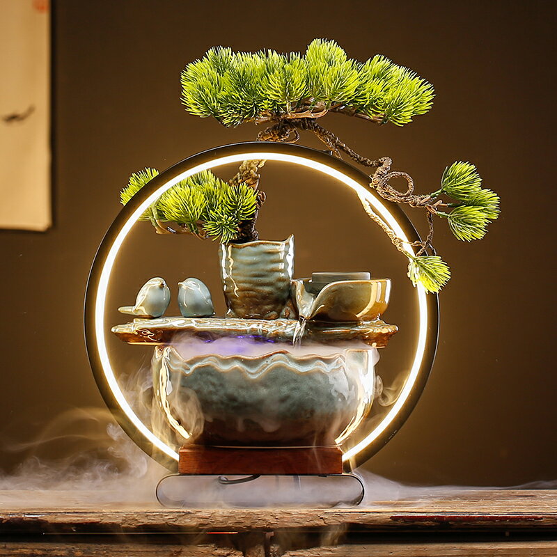 新中式小型陶瓷流水擺件招財加濕器創意循環水家居客廳桌面裝飾品