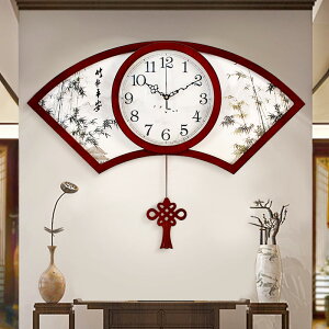新中式掛鐘客廳中國風扇形裝飾掛表創意大氣時鐘家用個性時尚鐘表