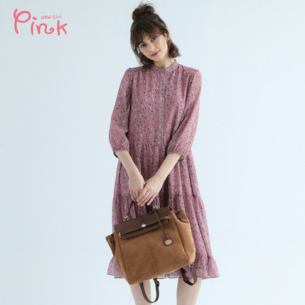 Pink*氣質彩點半排扣長袖洋裝 X2102MD