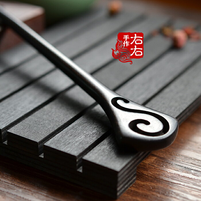手工雕刻黑檀木發簪子復古典盤發新娘古風發飾頭飾軒意漢服配飾1入