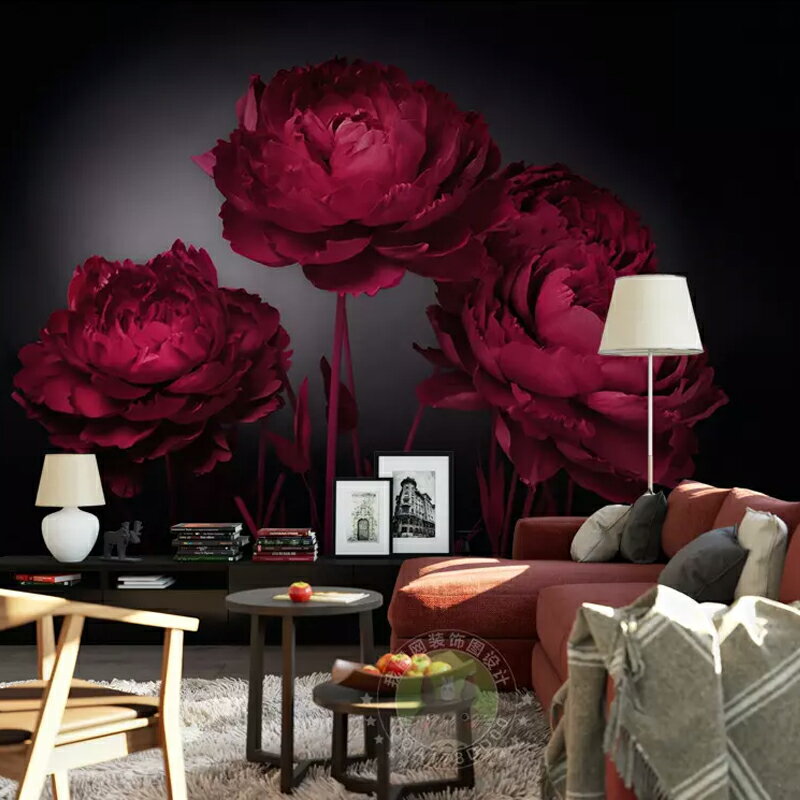 3d玫瑰花煙霧電視背景墻壁紙臥室客廳沙發壁畫影視墻無縫裝飾墻布