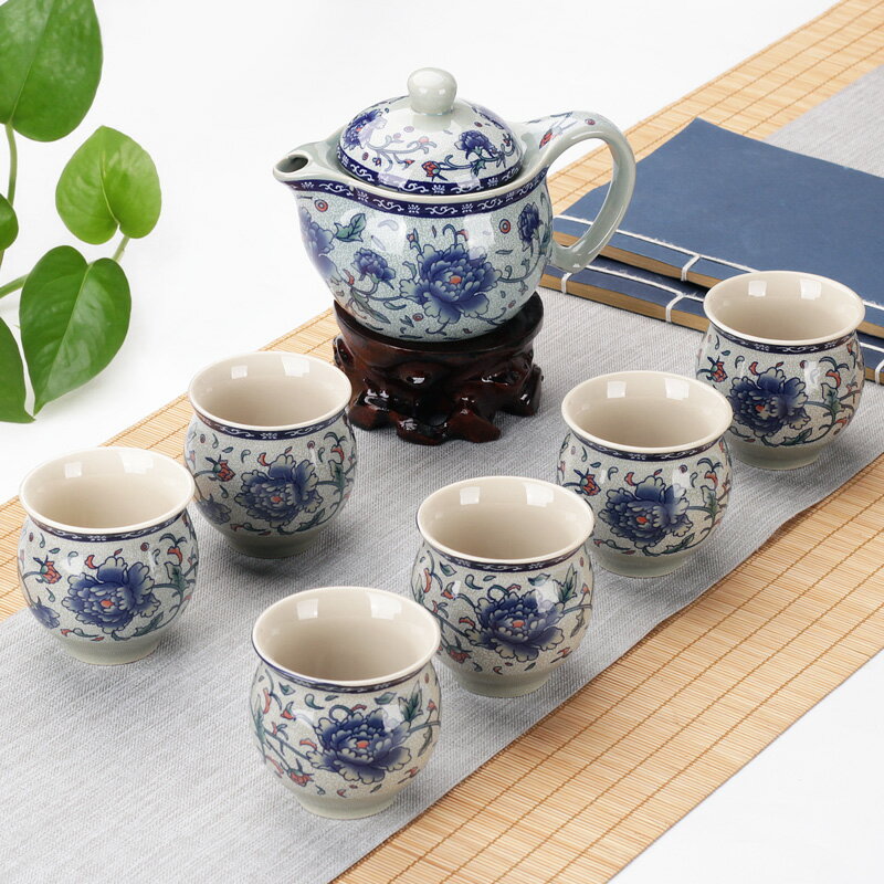 防燙陶瓷茶具套裝家用雙層杯功夫茶具青花瓷中式茶杯茶壺套裝簡約