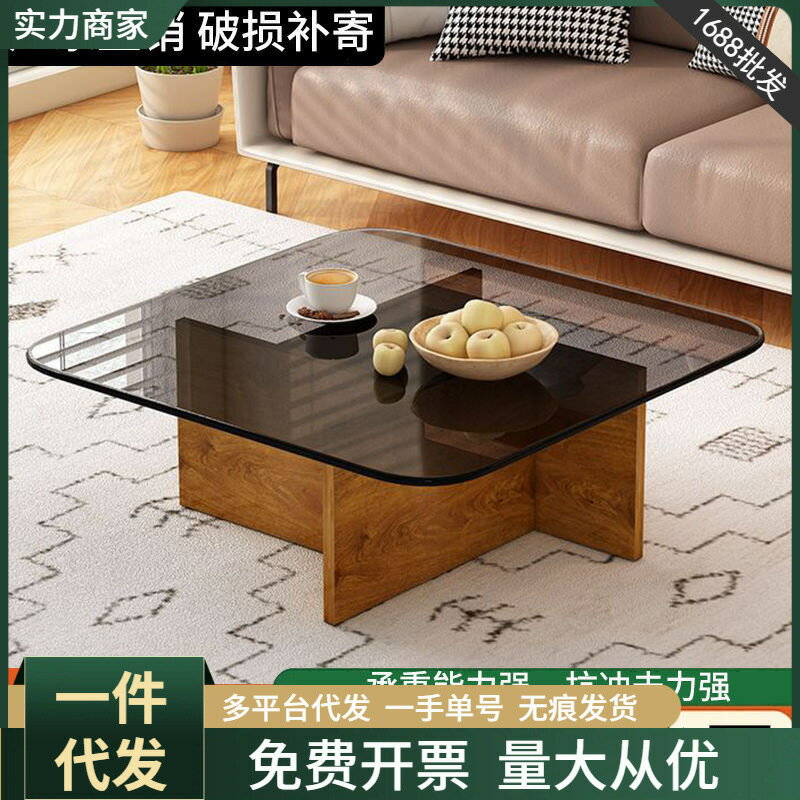 免運/開立發票 輕奢現代簡約小戶型茶幾北歐意式鋼化玻璃圓形茶桌客廳家用桌子 最低價 快速出貨