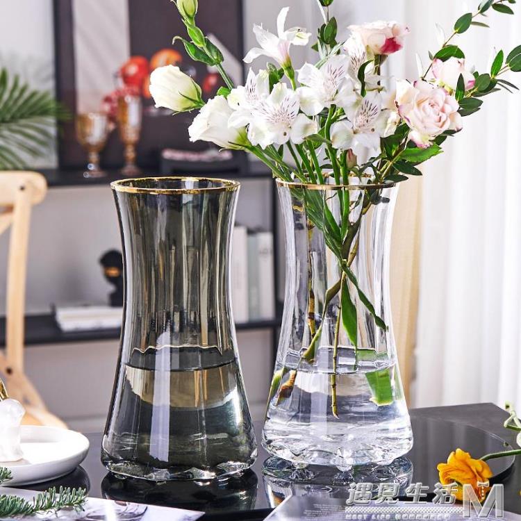 輕奢創意簡約原色玻璃花瓶透明水養鮮花百合北歐網紅客廳插花擺件
