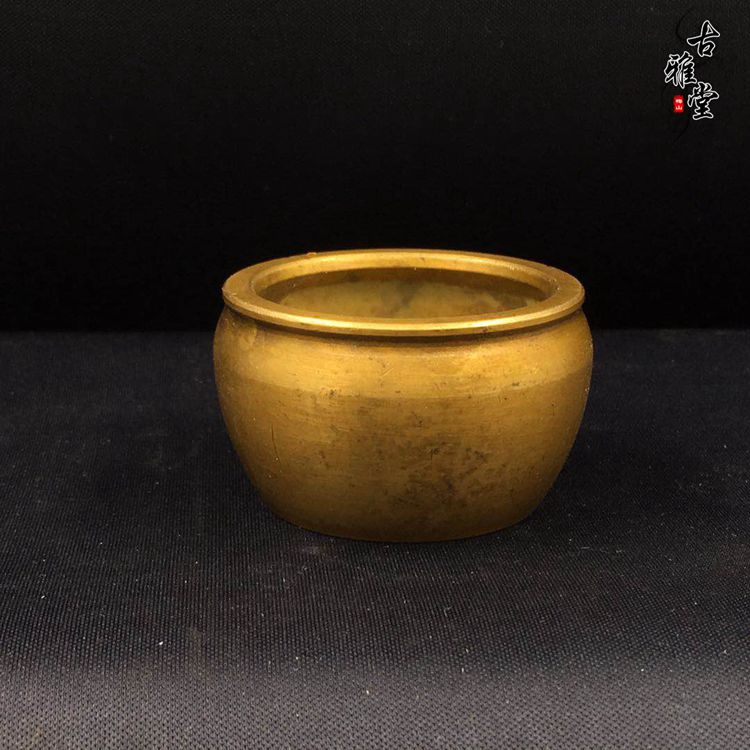 古玩雜項銅器平底小香爐小缸子仿古純銅袖珍迷你小號薰香香爐1入