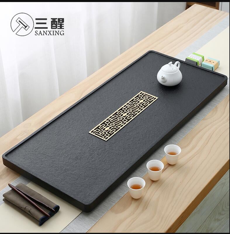 【新店鉅惠】天然烏金石頭茶盤家用簡約大小號茶臺石材現代客廳功夫茶具海託盤