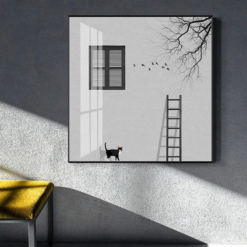 鉆石畫年新款滿鉆簡約抽象工業風梯子小貓客廳臥室背景十字繡
