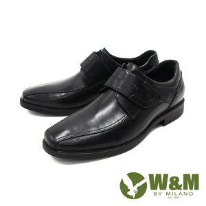 W&M(男)方頭雙車線黏扣帶正裝鞋 男鞋－黑