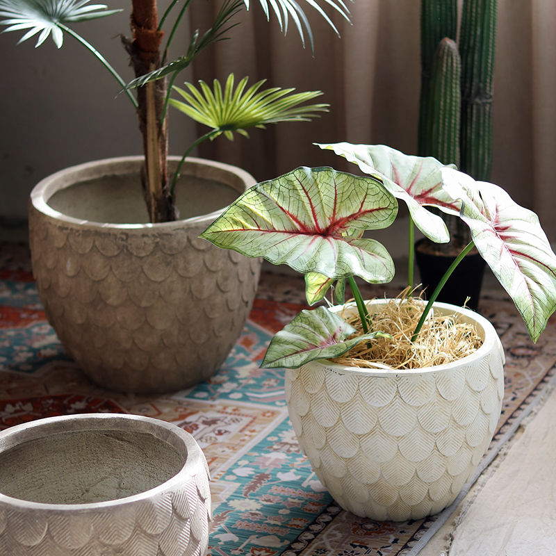 花器 花盆 花瓶 意魚鱗花盆鎂泥大型綠植花器客廳北歐公共空間民宿琴葉榕千年木86S 快速出貨