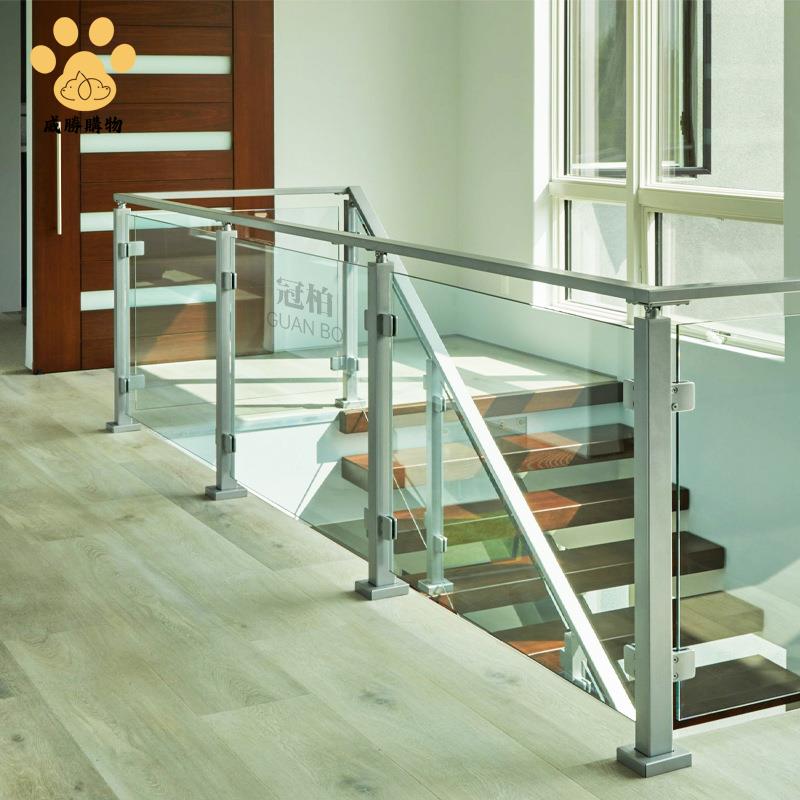 現代簡約不銹鋼樓梯扶手·方管玻璃夾·免開孔陽臺護欄·家用工程立柱【W1222】