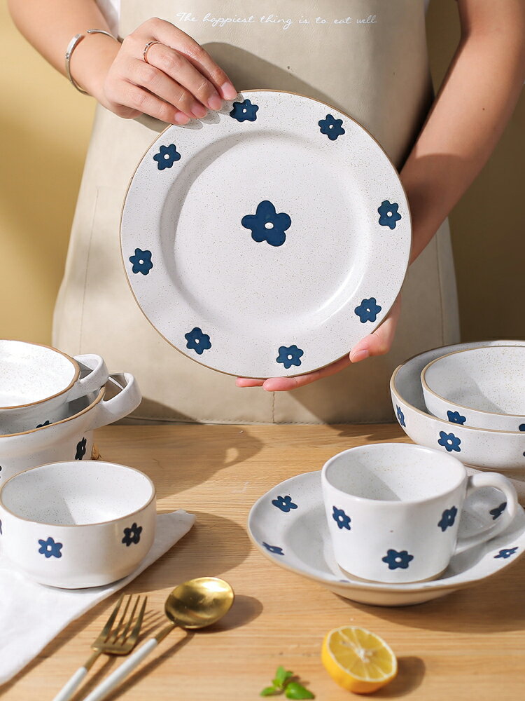 日式復古餐具碗碟套裝家用ins風陶瓷飯碗湯碗面碗盤子菜盤【林之色】