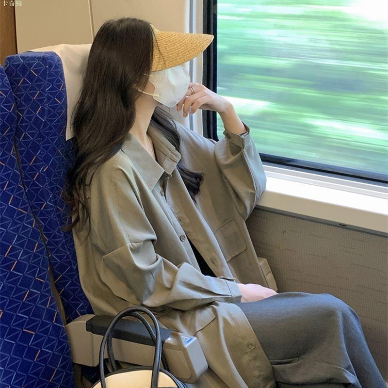薄外套 風衣外套秋季2024新款女裝大碼胖妹妹顯瘦遮肉寬松黑色上衣大衣