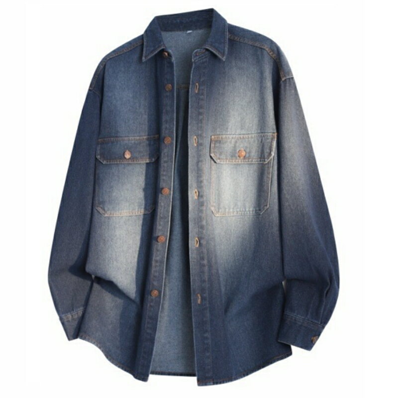 【巴黎精品】現貨+預購 美式復古牛仔襯衫經典牛仔外套秋冬長袖上衣寬鬆大碼休閒男裝-翻領寬鬆2色a1ma27