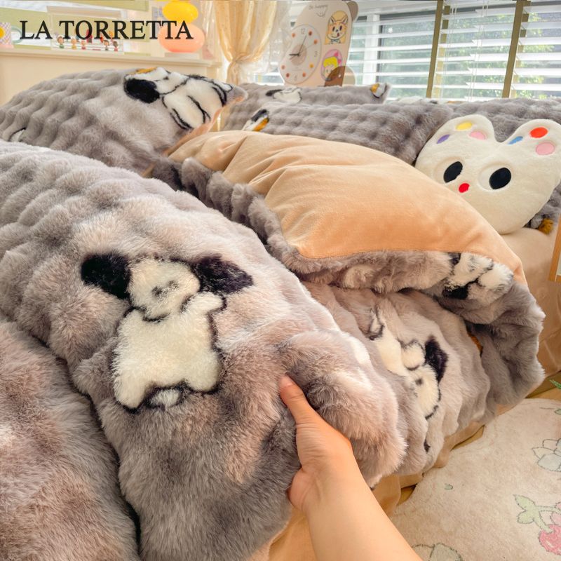 LA TORRETTA冬季兔兔絨兔毛絨四件套牛奶珊瑚加絨被套加厚三件套