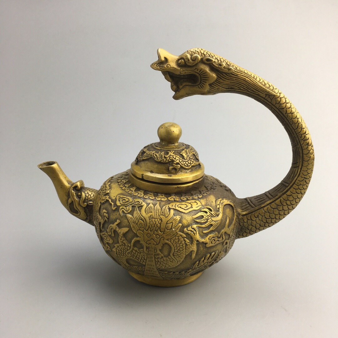 新品龍鳳壺仿古做舊純銅壺招財擺件茶壺酒壺 乾隆年制龍水壺