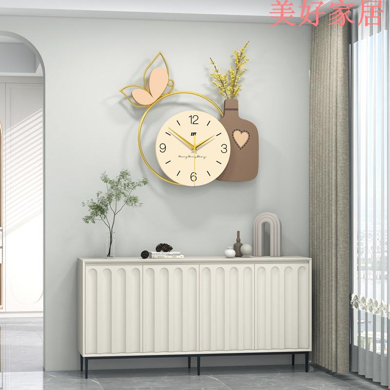 免運 掛鐘 新款奶油風掛鐘客廳時尚現代簡約藝術鐘表家用掛墻裝飾畫創意時鐘