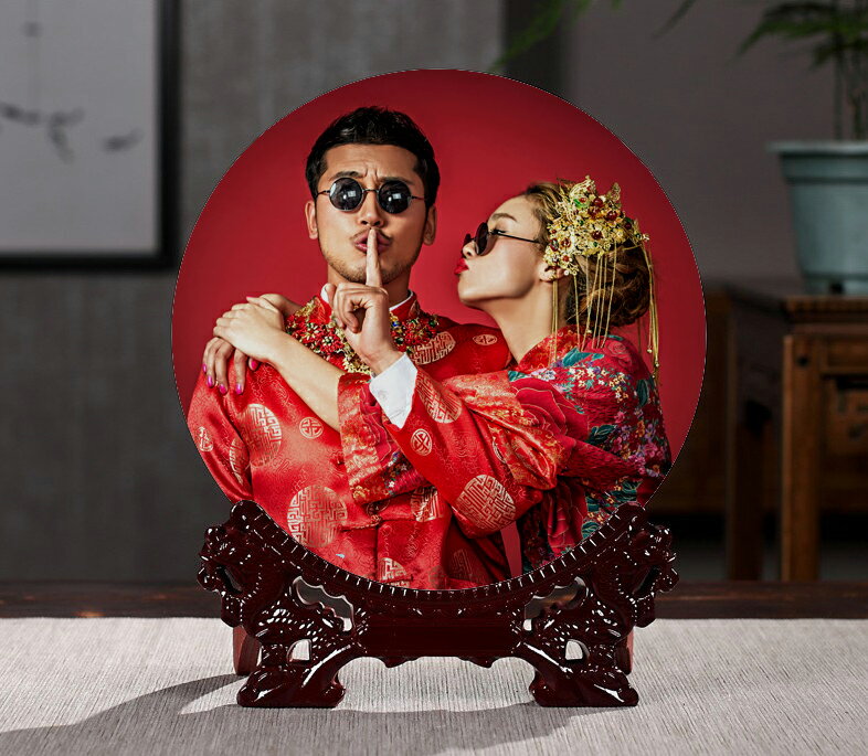結婚照片實木中式擺臺 古風婚紗照相框 復古家居擺件創意特色禮品