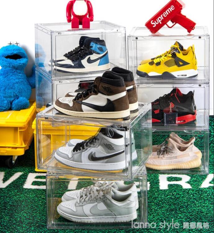 壓克力透明鞋盒AJ球鞋收納展示盒磁吸抽屜式禮物塑料宿舍鞋櫃
