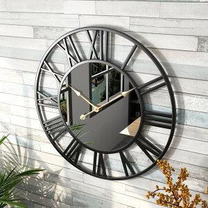 圓形鐵藝鏡面鐘ebay歐式鐵藝掛鐘客廳壹件靜音壁鐘