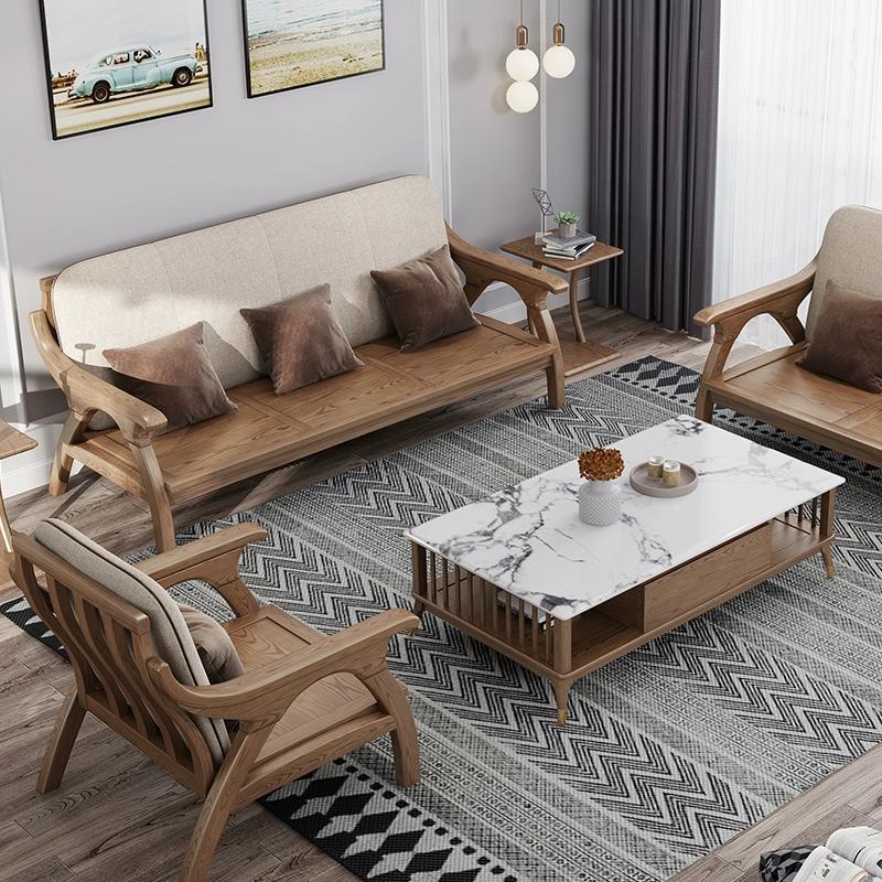 北歐冬夏兩用全實木沙發中式現代簡約客廳小戶型貴妃位白蠟木沙發