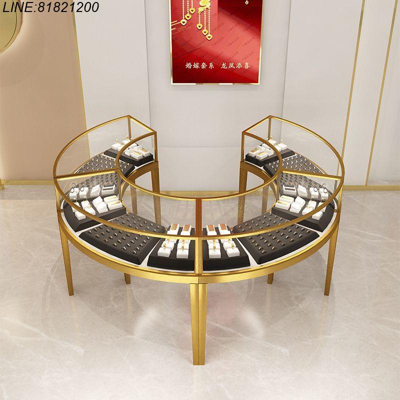 展示櫃 珠寶櫃 產品櫃 首飾櫃 樣品展櫃 模型櫃 免運 開立發票 高檔圓形異弧形珠寶眼鏡玻璃櫃不銹鋼首飾展示櫃手錶飾品黃金展櫃 支援訂製