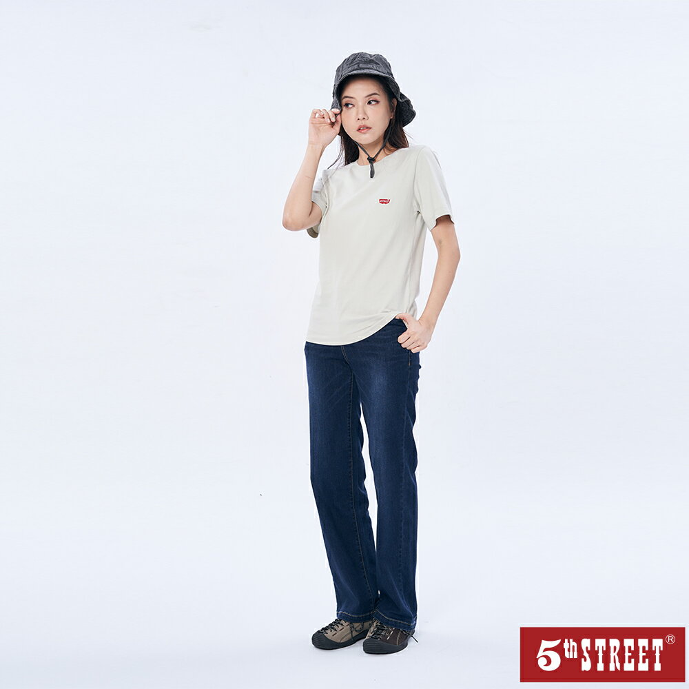 女裝 修身彈力單寧寬褲-石洗綠(-3KG系列)  (947514) 【5th STREET】【全館滿$3000贈環保餐具收納包】