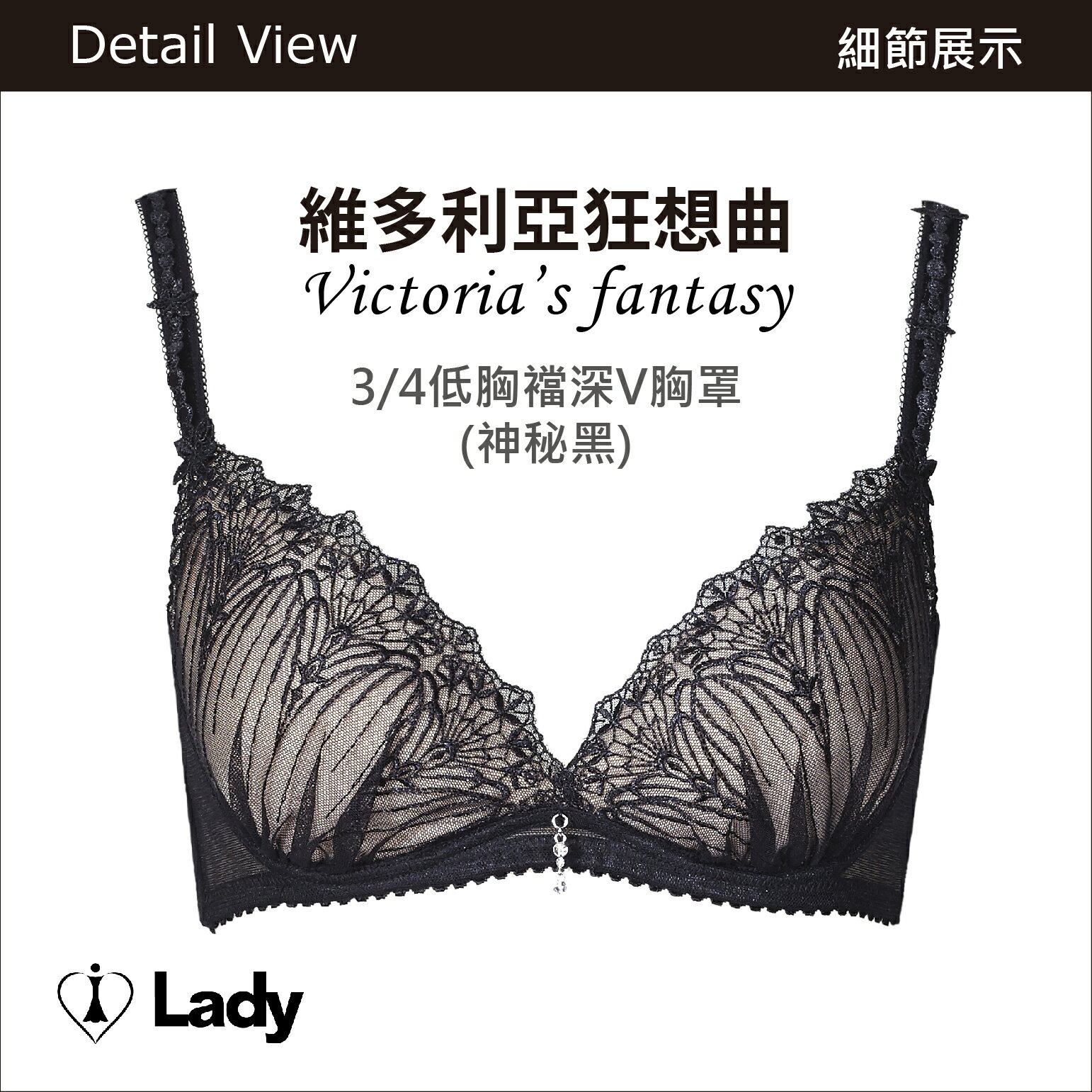 Lady維多利亞狂想曲系列 B-F罩內衣 刺繡/性感/法式/深線內衣 (神秘黑) 3