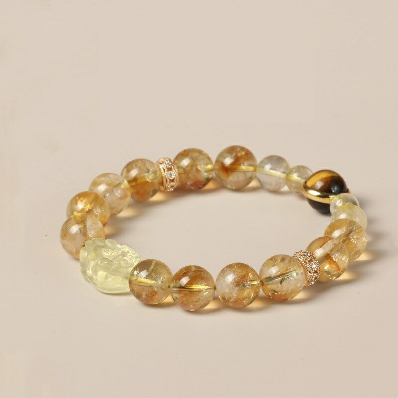 現貨+預購 黃水晶手鍊串珠手繩女手珠平安擋煞防小人轉運淨化招財開運-10mm貔貅虎眼石74kj6【獨家進口】【米蘭精品】