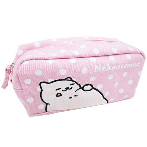 粉紅款【日本進口正版】貓咪收集 帆布 大筆袋 鉛筆盒 收納包 化妝包 Neko atsume - 427877