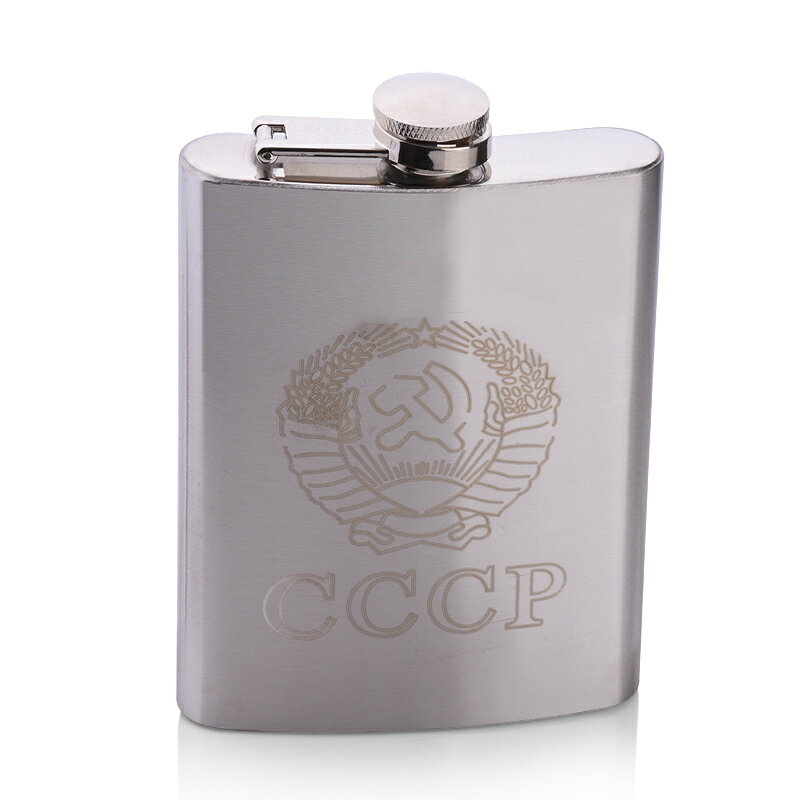 加厚304不銹鋼烈酒壺金屬酒壺水壺戶外隨身便攜式酒壺帶皮套酒具 2