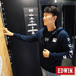EDWIN 男款 率性左袖LOGO連帽拉T外套(丈青色) EDWIN 男款 率性左袖LOGO連帽拉T外套(丈青色)
